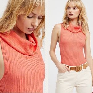 NEW Free People Orange Ribbed Thong Bodysuit